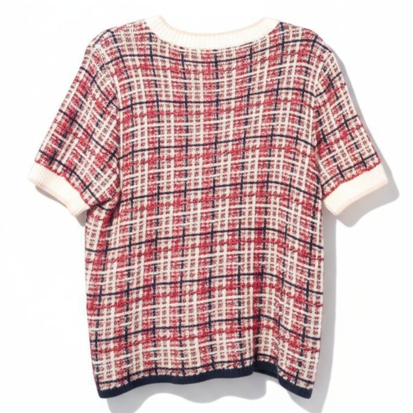 Ann Taylor Tweed Sweater In Coral & Navy Size Large Petite EUC $68 Retail - Picture 3 of 8